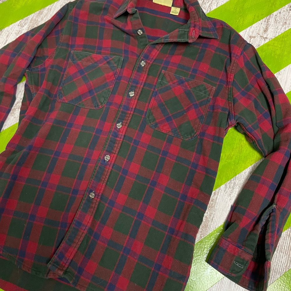 Men's Red and Green Plaid Shirt